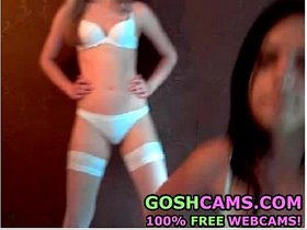 Two very sexy brazilian lesbian teens kiss and get hot for lesbo gangbang sex